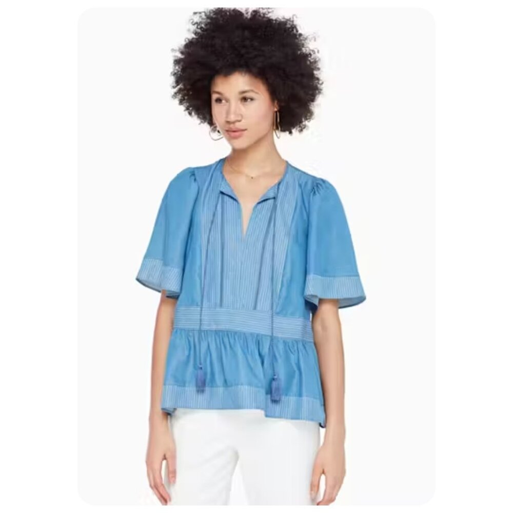 Kate Spade New York Live Colorfully Dark Peacock Indigo Blue Railroad Top sz M